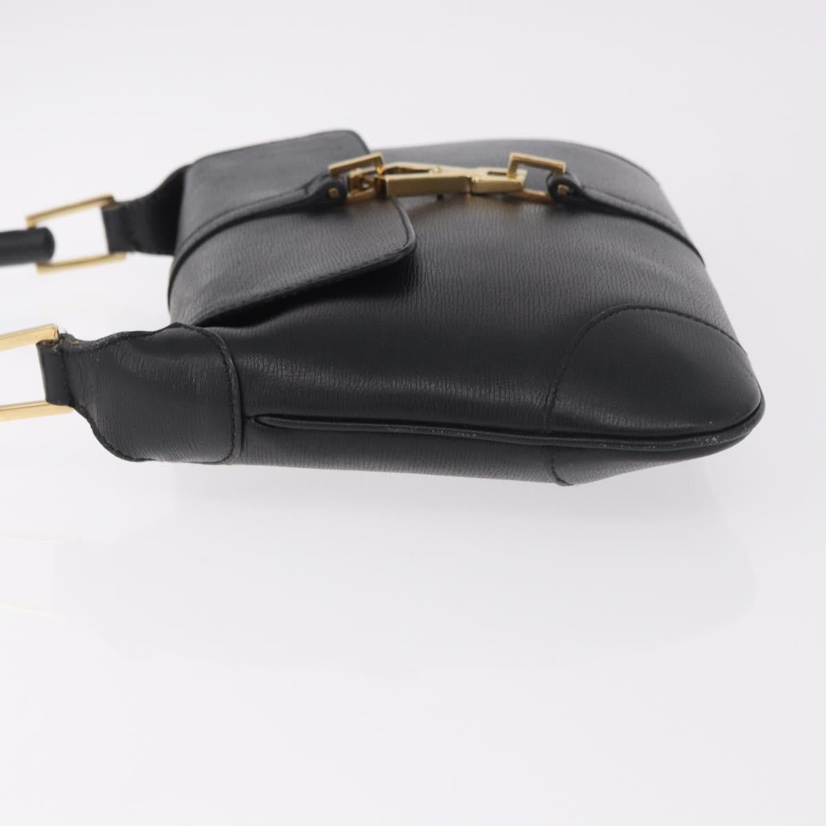 GUCCI Bamboo Shoulder Bag Leather Black Gold 001 4096 Auth 185498