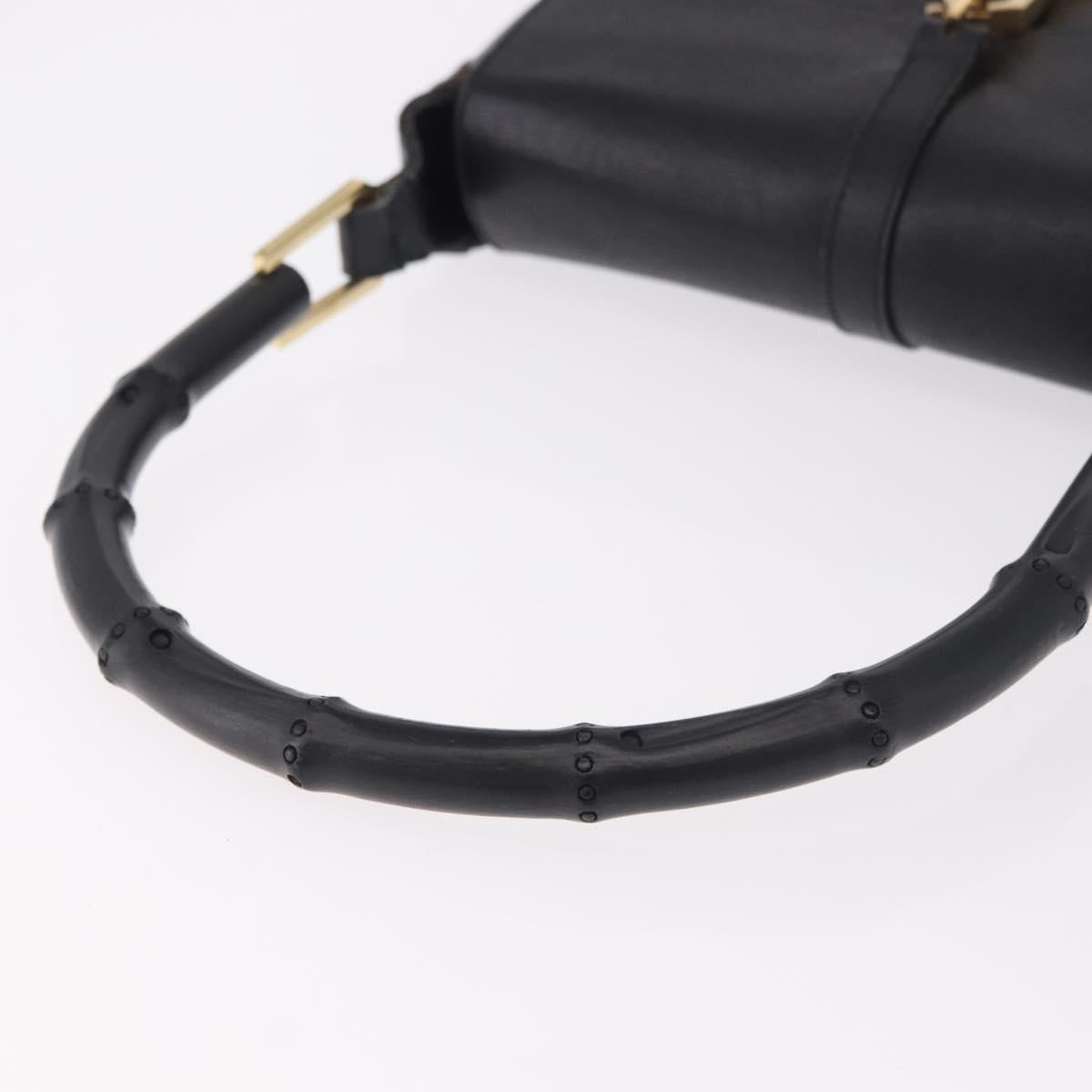 GUCCI Bamboo Shoulder Bag Leather Black Gold 001 4096 Auth 185498