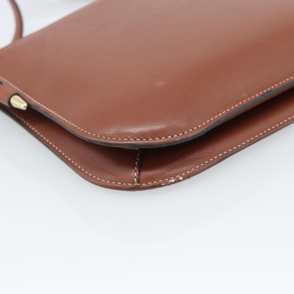 LOEWE Gate Double Zip Shoulder Bag Leather Brown Gold Auth 185500