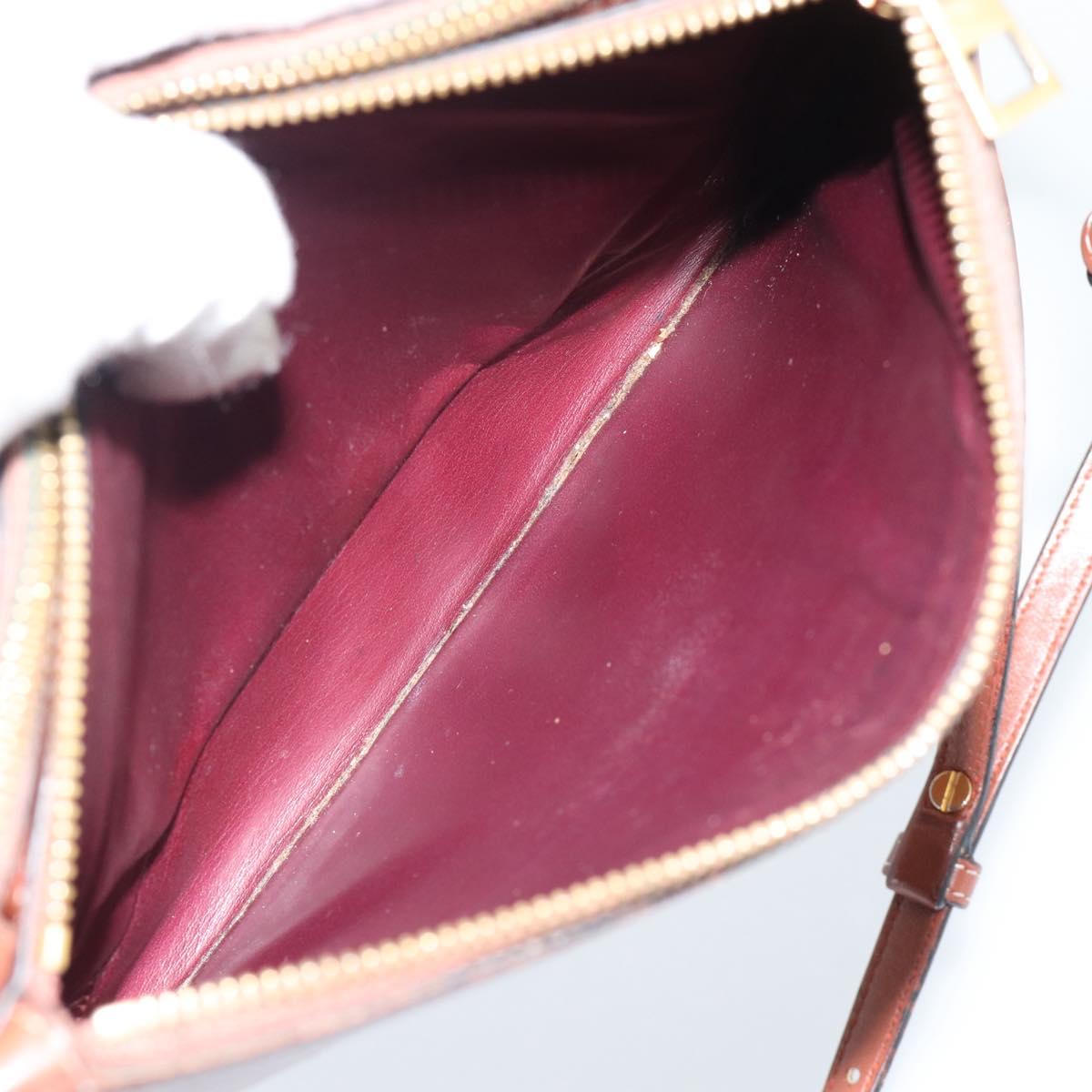 LOEWE Gate Double Zip Shoulder Bag Leather Brown Gold Auth 185500