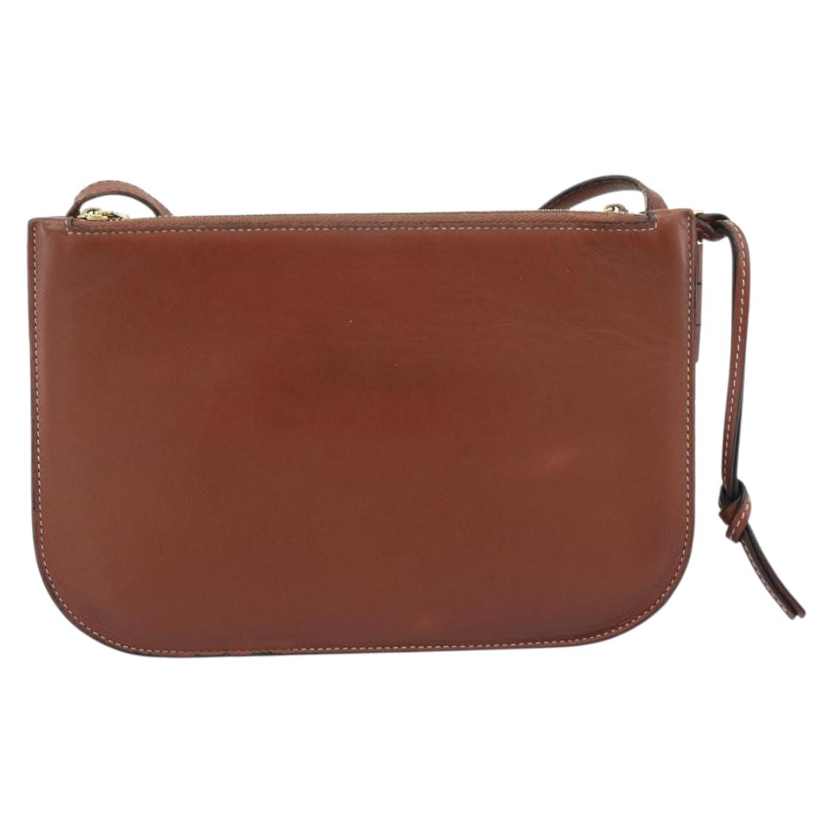 LOEWE Gate Double Zip Shoulder Bag Leather Brown Gold Auth 185500