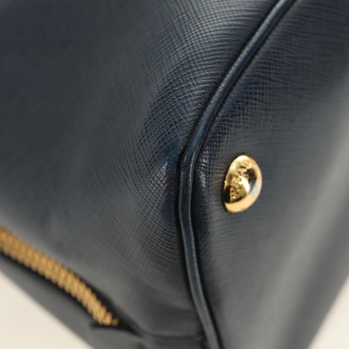 PRADA Hand Bag Saffiano leather Navy Gold Auth 185501V
