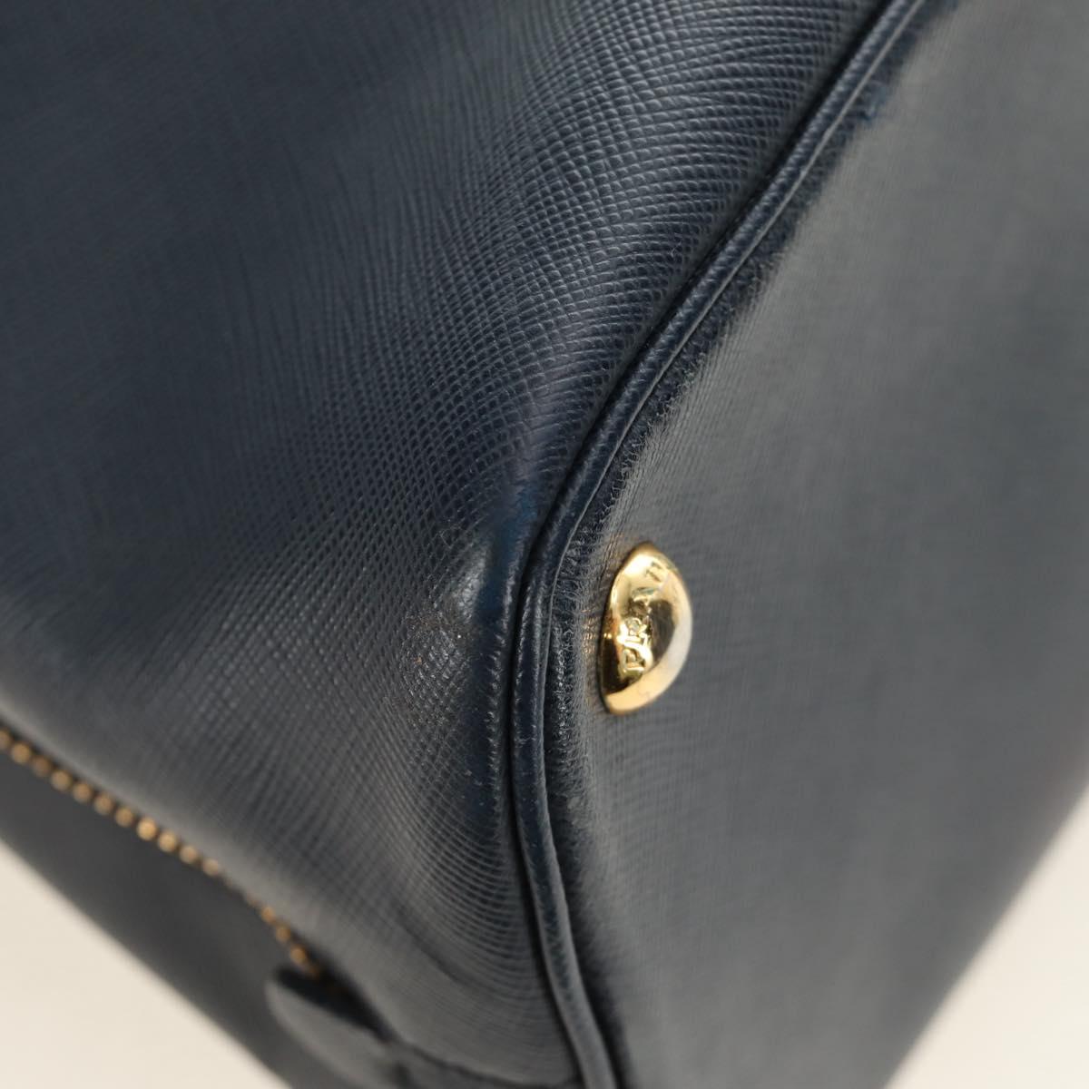 PRADA Hand Bag Saffiano leather Navy Gold Auth 185501V