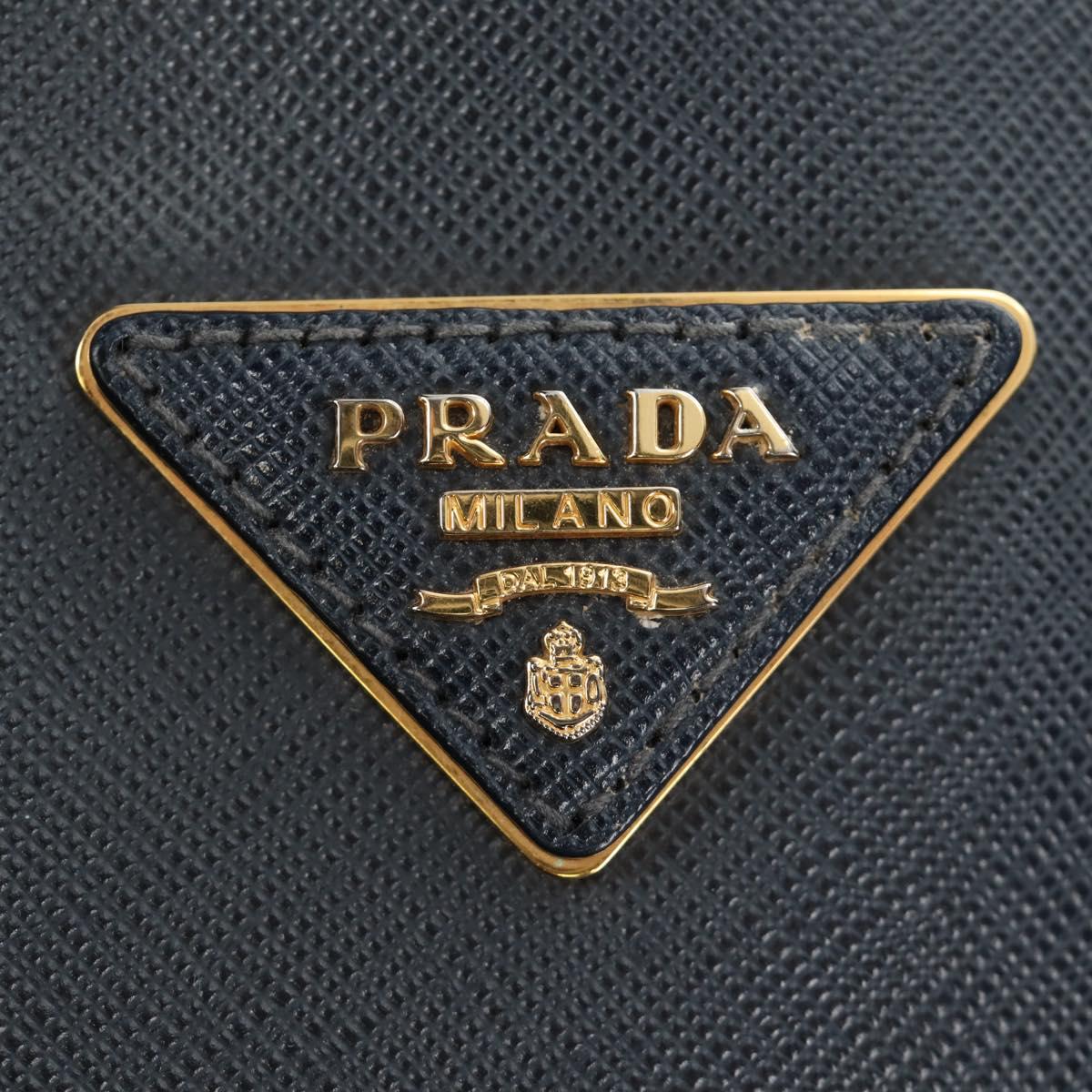 PRADA Hand Bag Saffiano leather Navy Gold Auth 185501V
