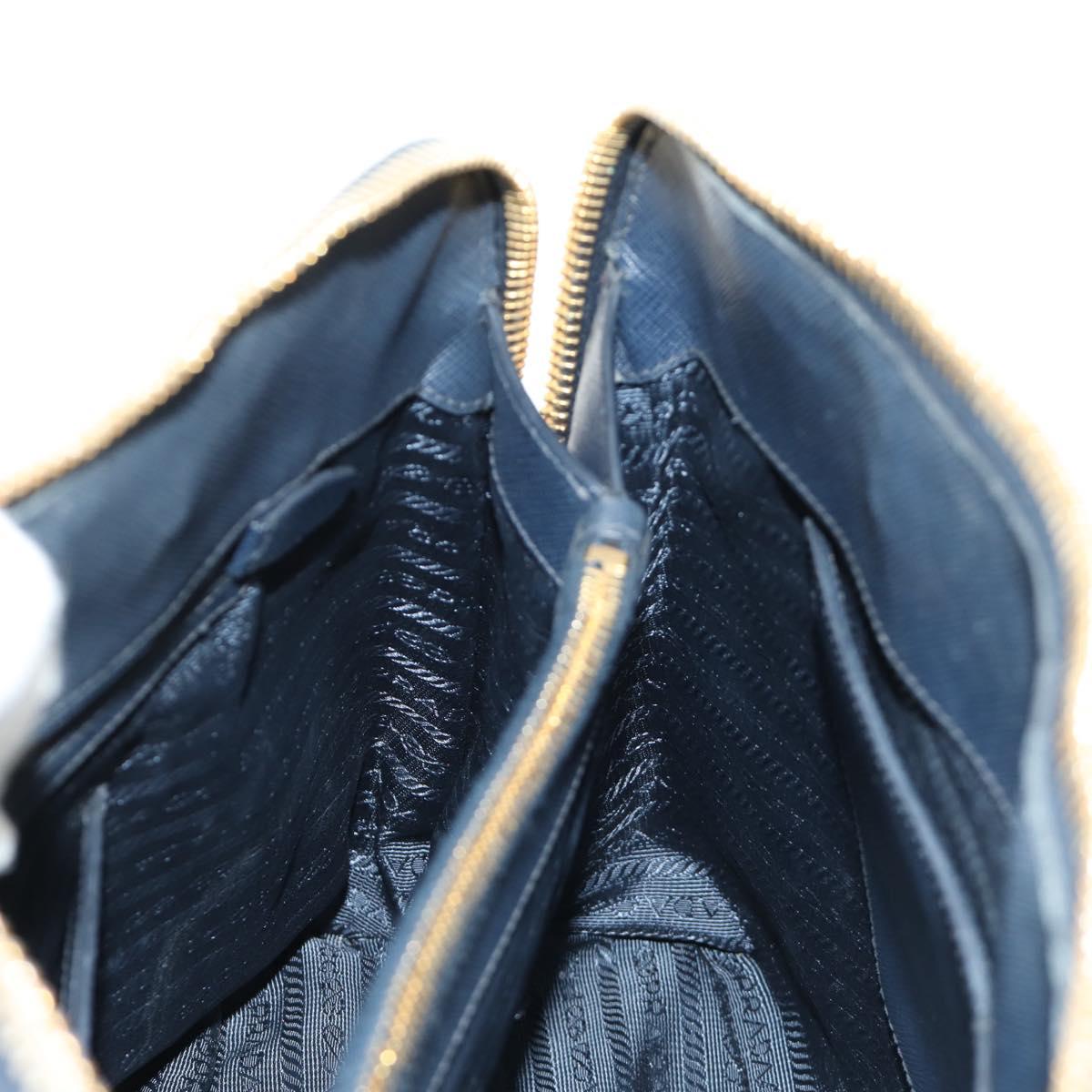 PRADA Hand Bag Saffiano leather Navy Gold Auth 185501V