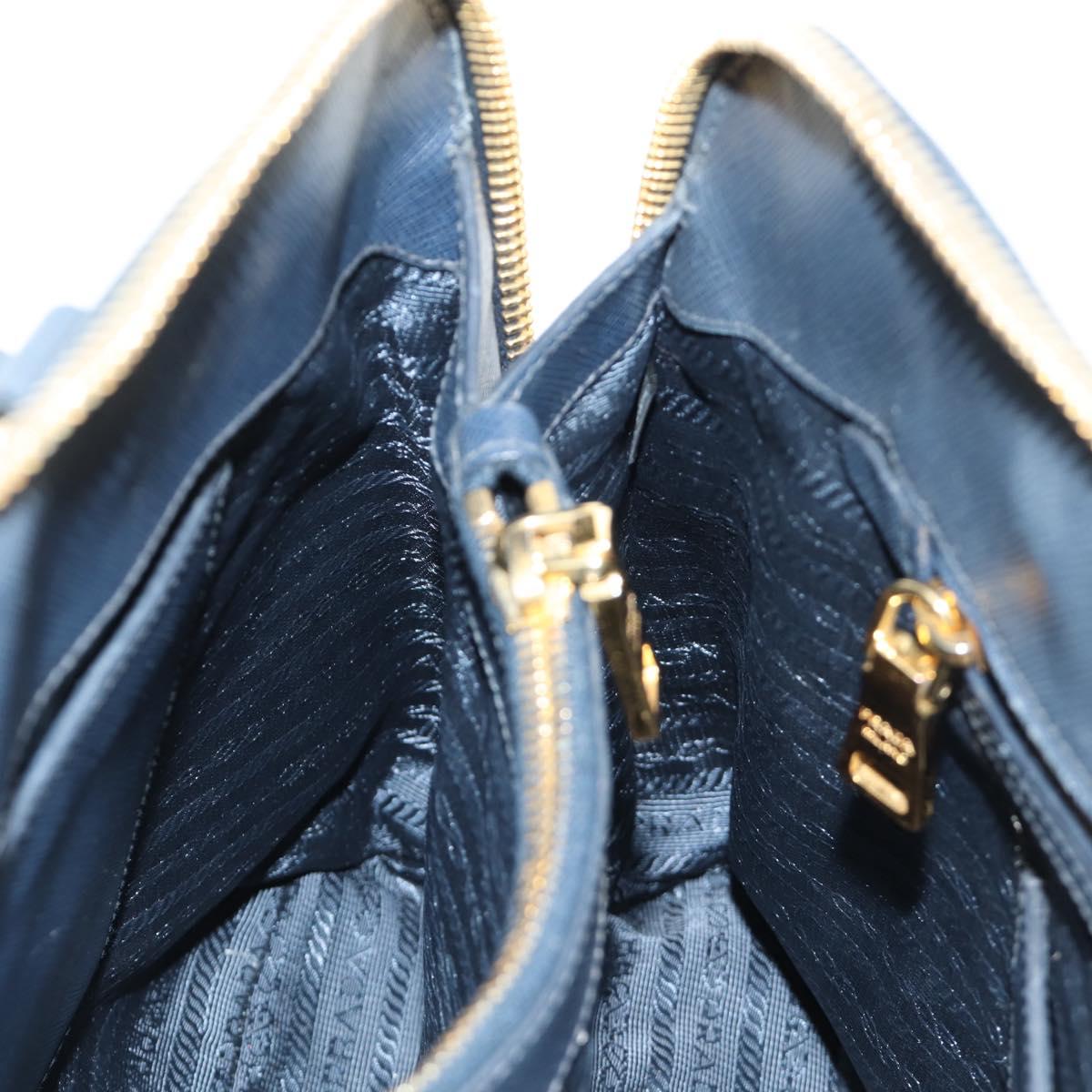 PRADA Hand Bag Saffiano leather Navy Gold Auth 185501V