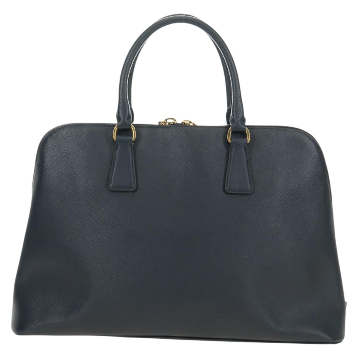 PRADA Hand Bag Saffiano leather Navy Gold Auth 185501V