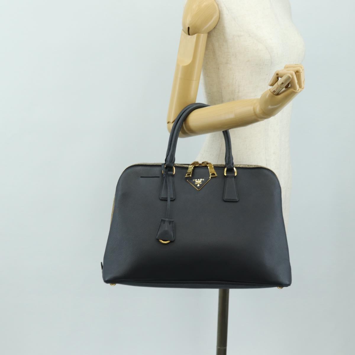 PRADA Hand Bag Saffiano leather Navy Gold Auth 185501V