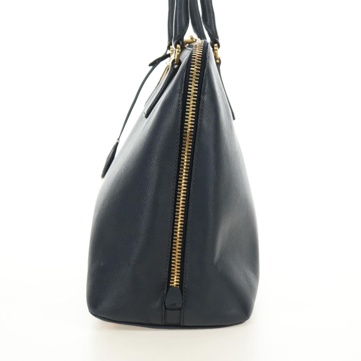 PRADA Hand Bag Saffiano leather Navy Gold Auth 185501V