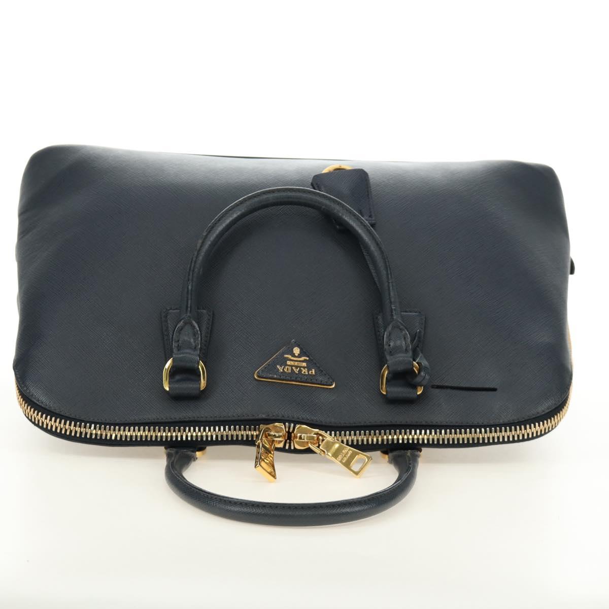 PRADA Hand Bag Saffiano leather Navy Gold Auth 185501V