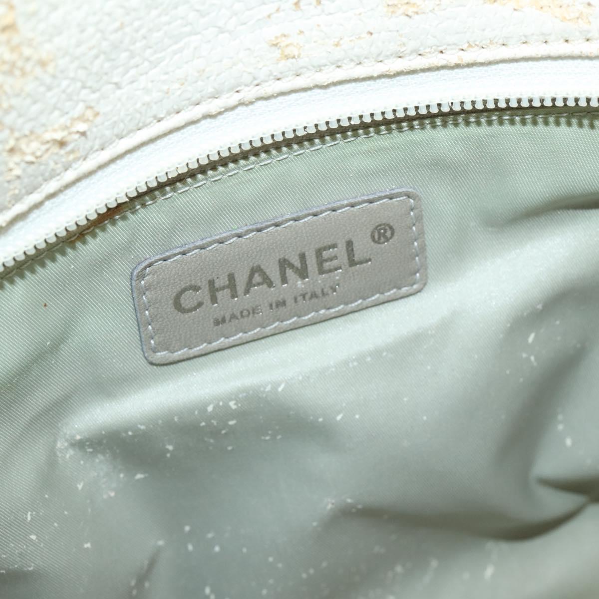 CHANEL Paris Biarritz GM Hand Bag Canvas White Silver CC Auth 185503