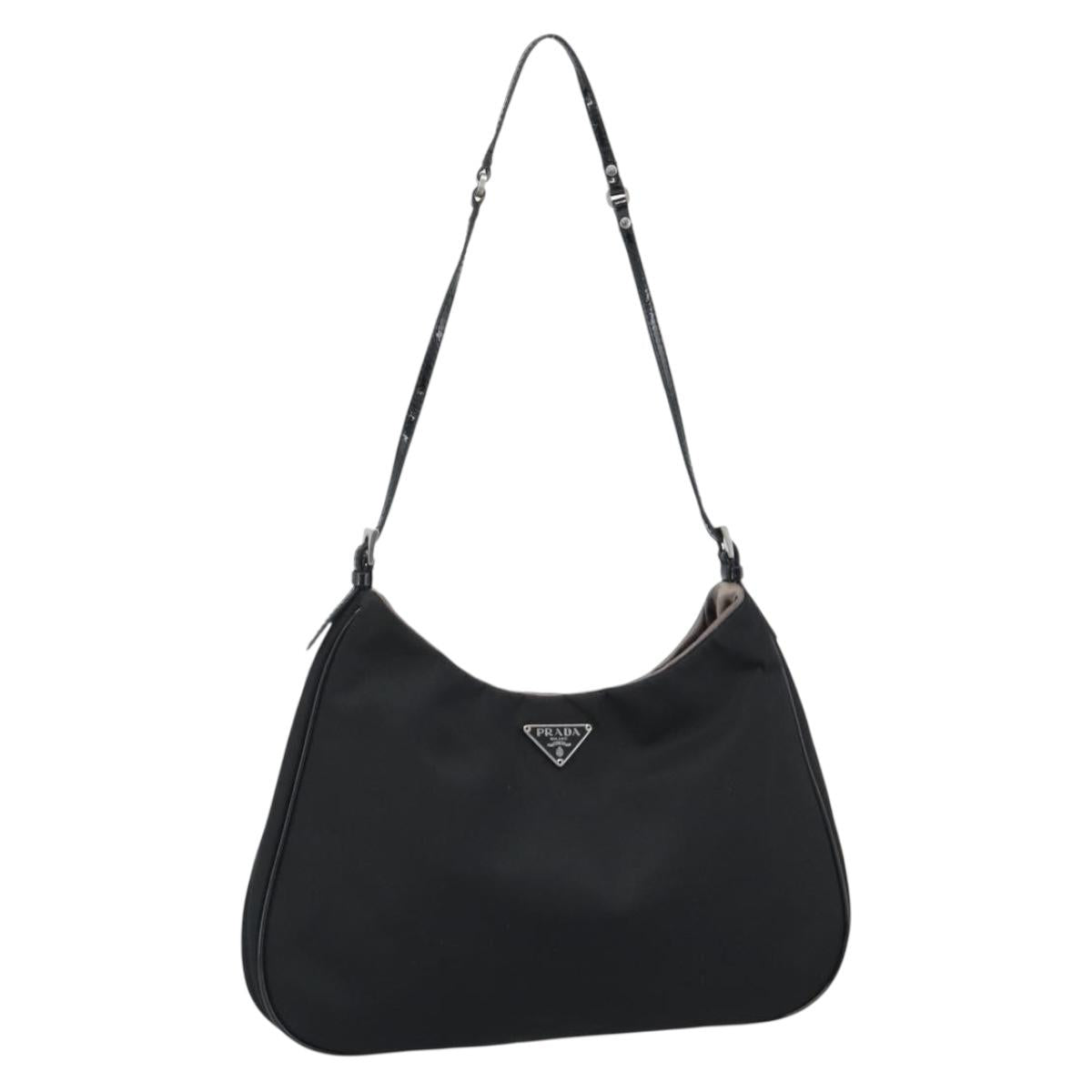 PRADA Hand Pouch Hand Bag Nylon Black Silver Auth 185505V