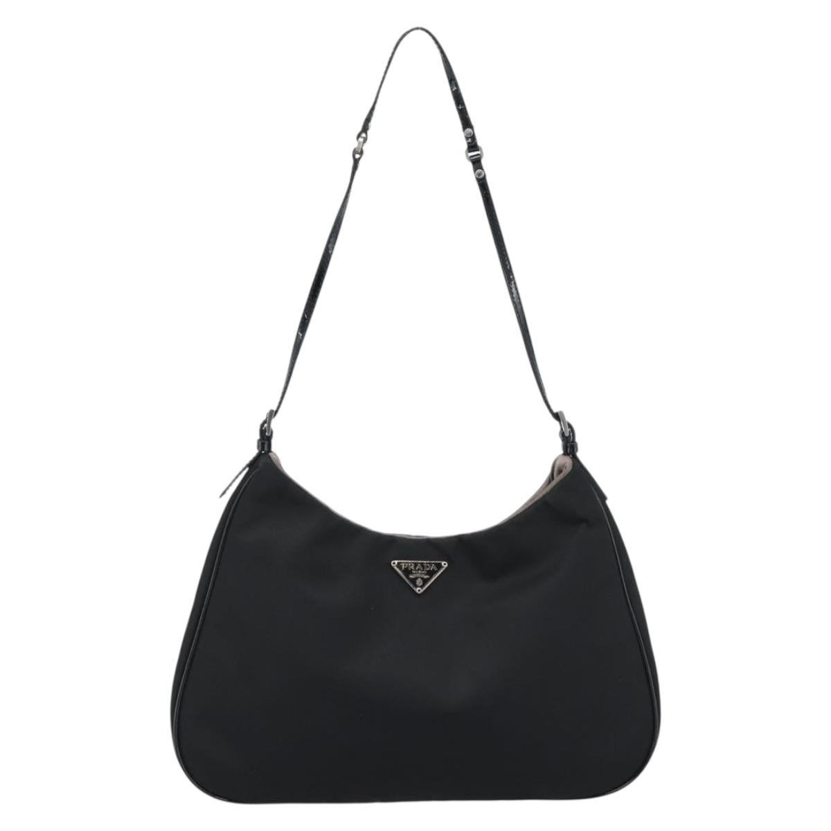 PRADA Hand Pouch Hand Bag Nylon Black Silver Auth 185505V