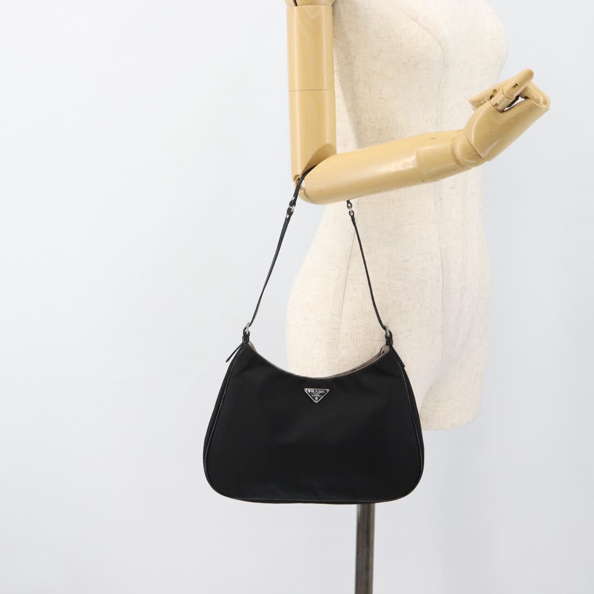 PRADA Hand Pouch Hand Bag Nylon Black Silver Auth 185505V