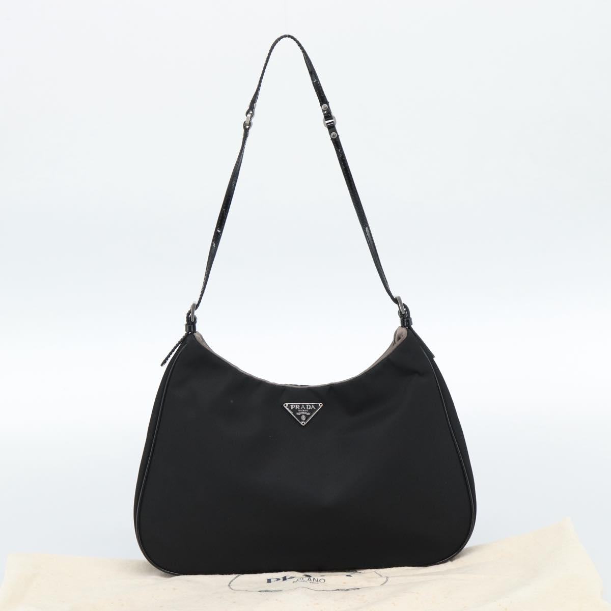 PRADA Hand Pouch Hand Bag Nylon Black Silver Auth 185505V