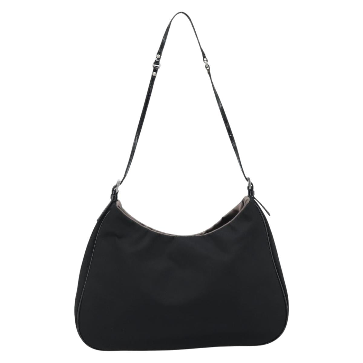 PRADA Hand Pouch Hand Bag Nylon Black Silver Auth 185505V