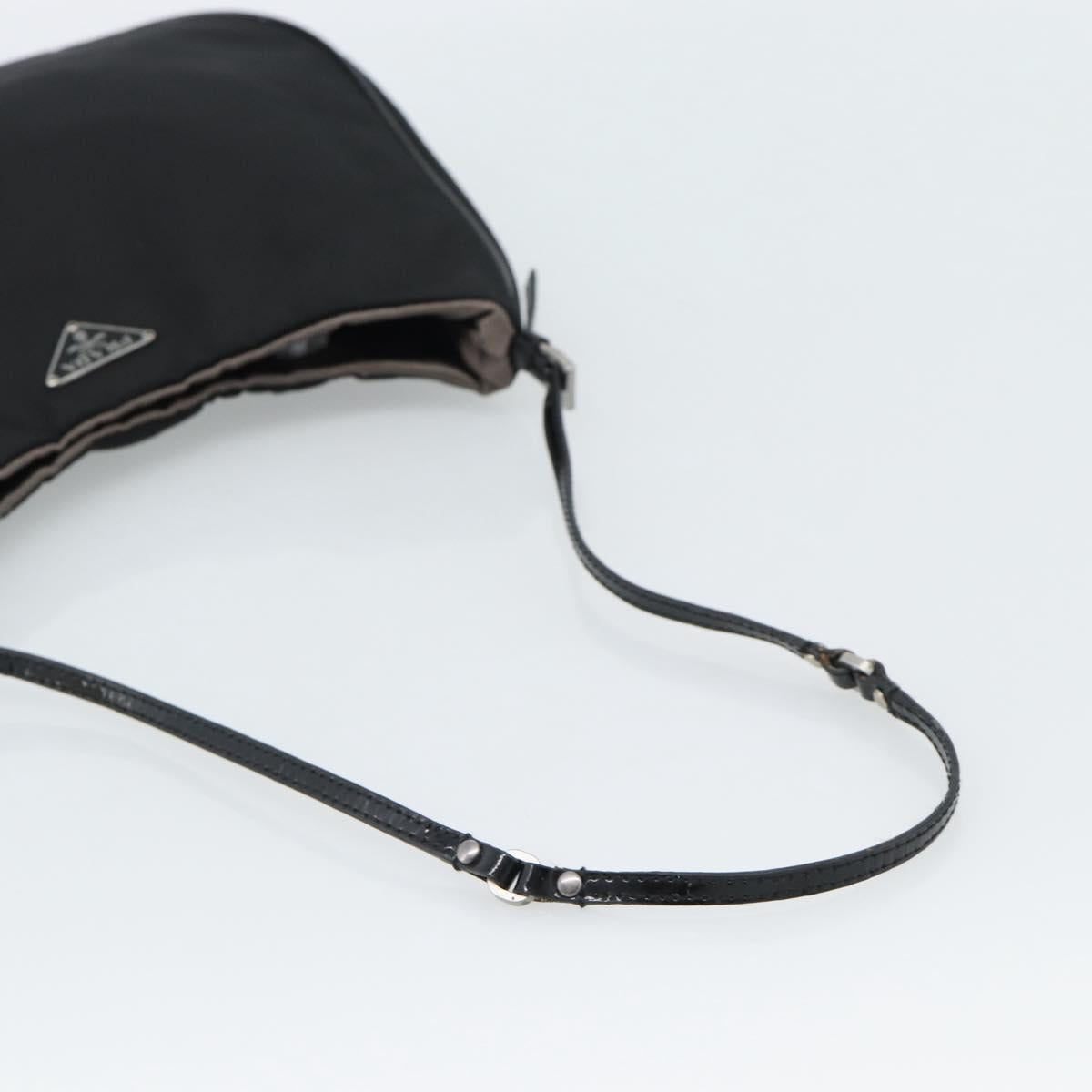 PRADA Hand Pouch Hand Bag Nylon Black Silver Auth 185505V