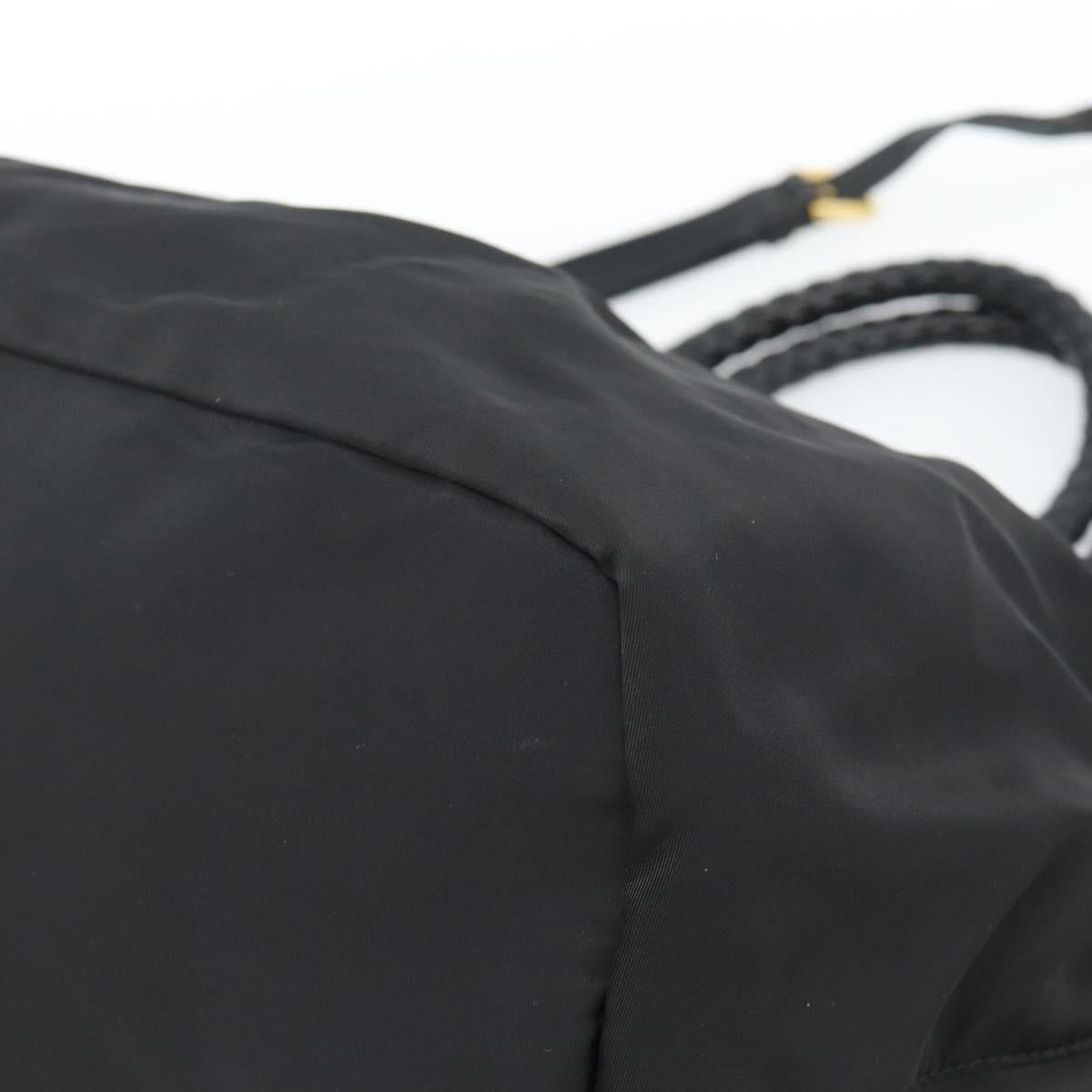 PRADA Ribbon Hand Bag Nylon 2way Black Gold Auth 185506V