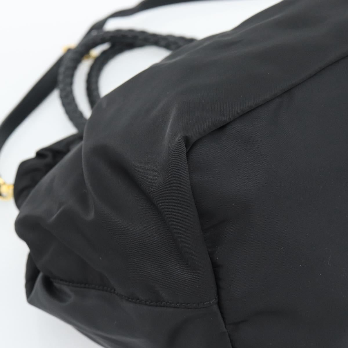 PRADA Ribbon Hand Bag Nylon 2way Black Gold Auth 185506V
