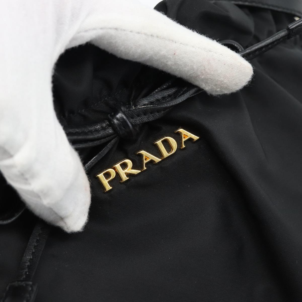 PRADA Ribbon Hand Bag Nylon 2way Black Gold Auth 185506V