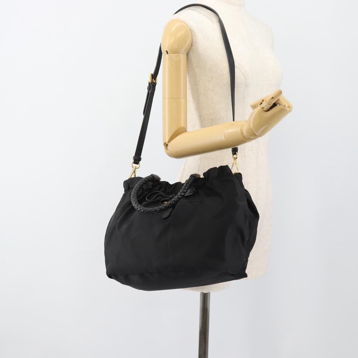 PRADA Ribbon Hand Bag Nylon 2way Black Gold Auth 185506V
