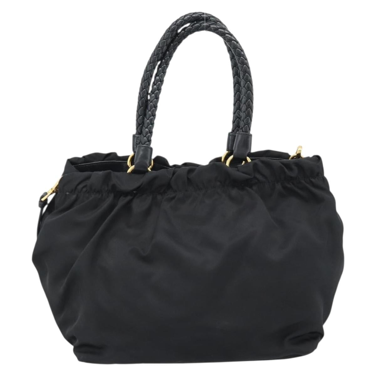 PRADA Ribbon Hand Bag Nylon 2way Black Gold Auth 185506V