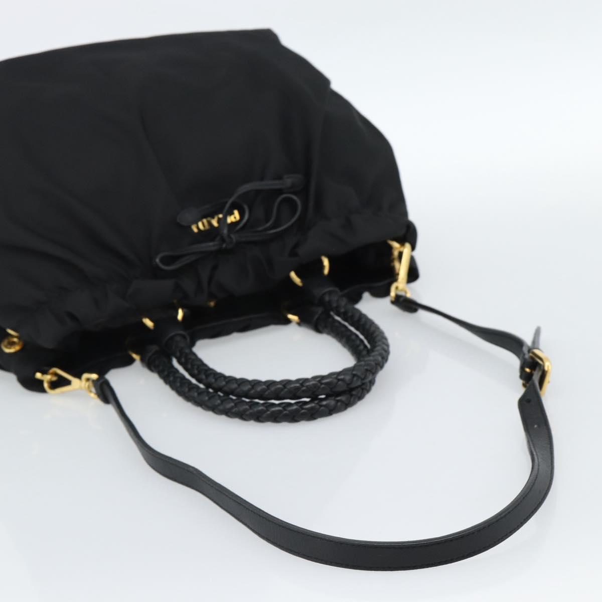 PRADA Ribbon Hand Bag Nylon 2way Black Gold Auth 185506V