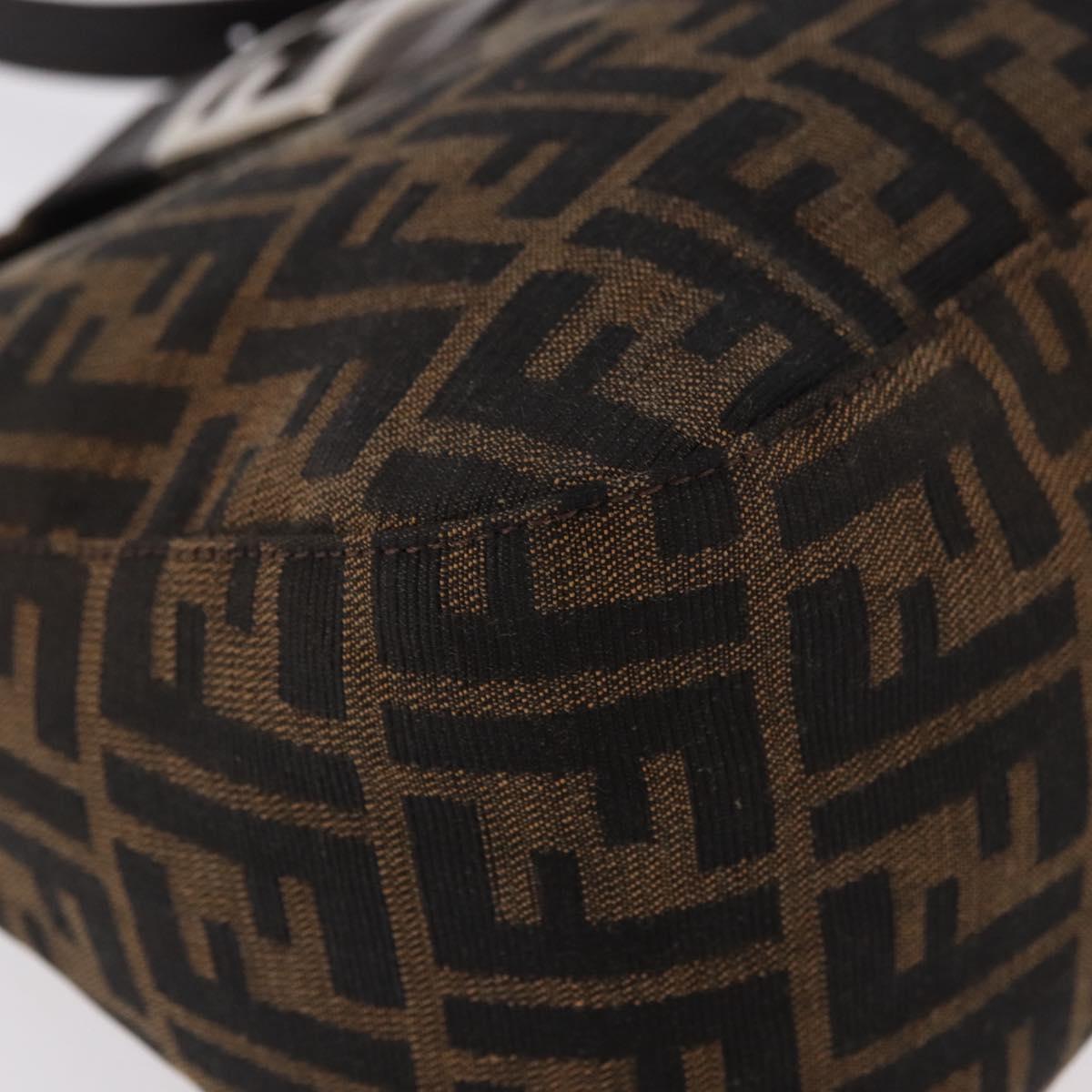 FENDI Zucca Canvas Mamma Baguette Shoulder Bag Black Brown Auth 185507SAV