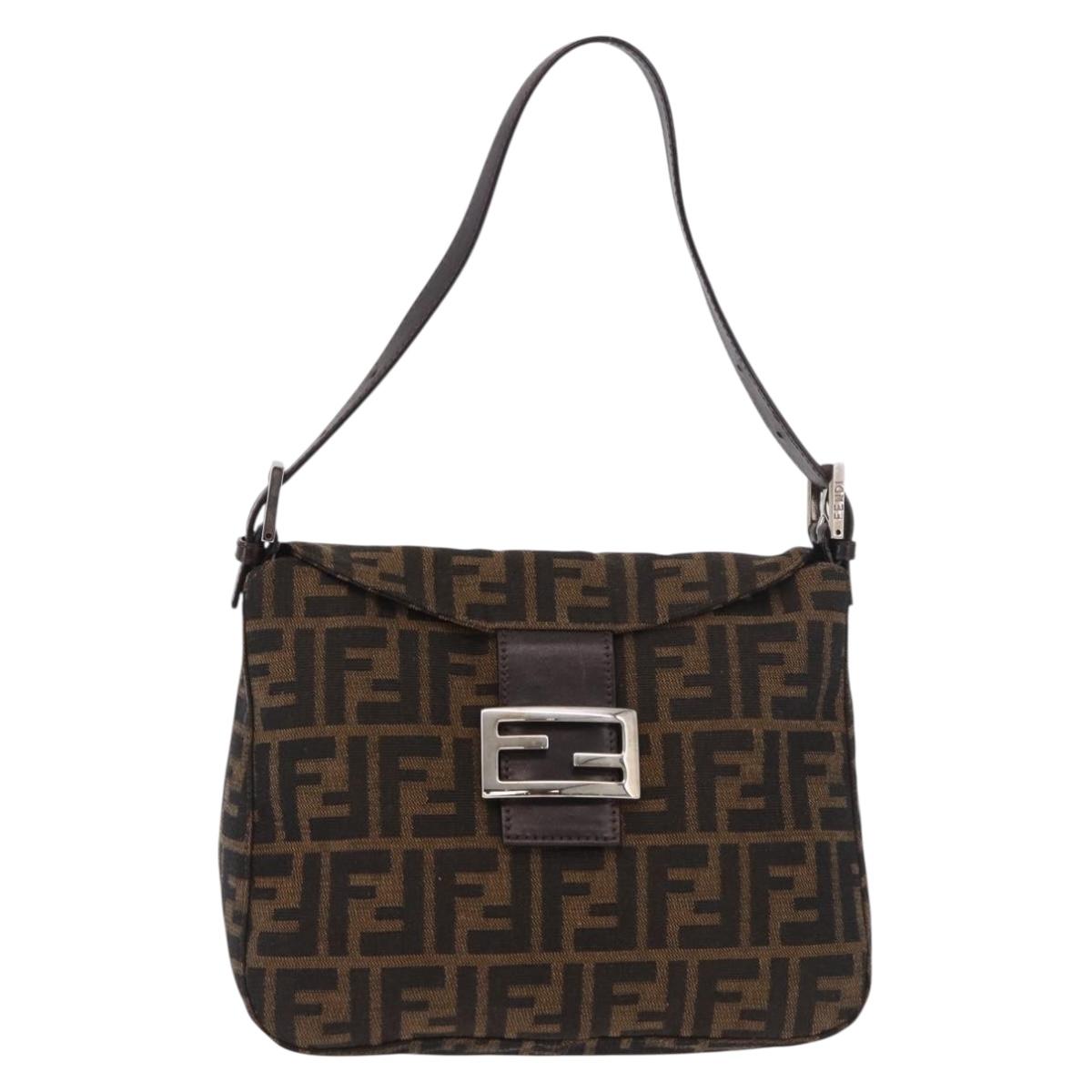 FENDI Zucca Canvas Mamma Baguette Shoulder Bag Black Brown Auth 185507SAV