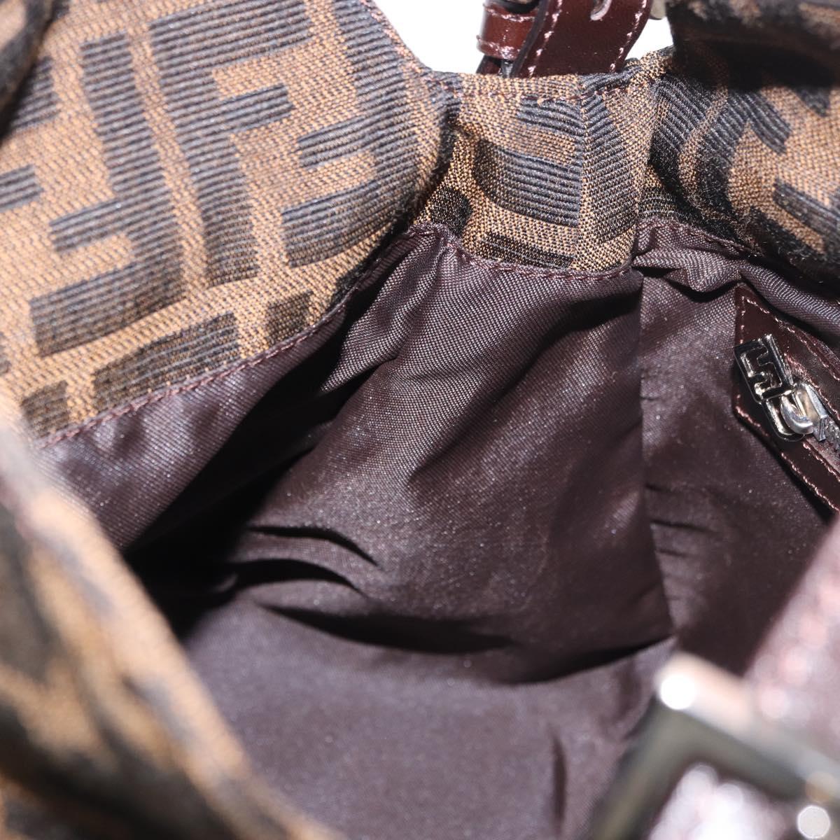 FENDI Zucca Canvas Mamma Baguette Shoulder Bag Black Brown Auth 185507SAV