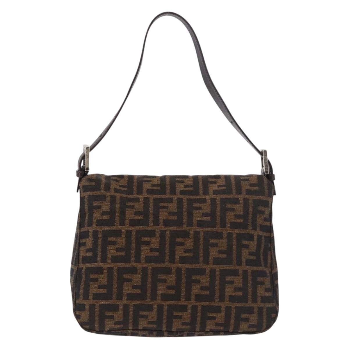 FENDI Zucca Canvas Mamma Baguette Shoulder Bag Black Brown Auth 185507SAV