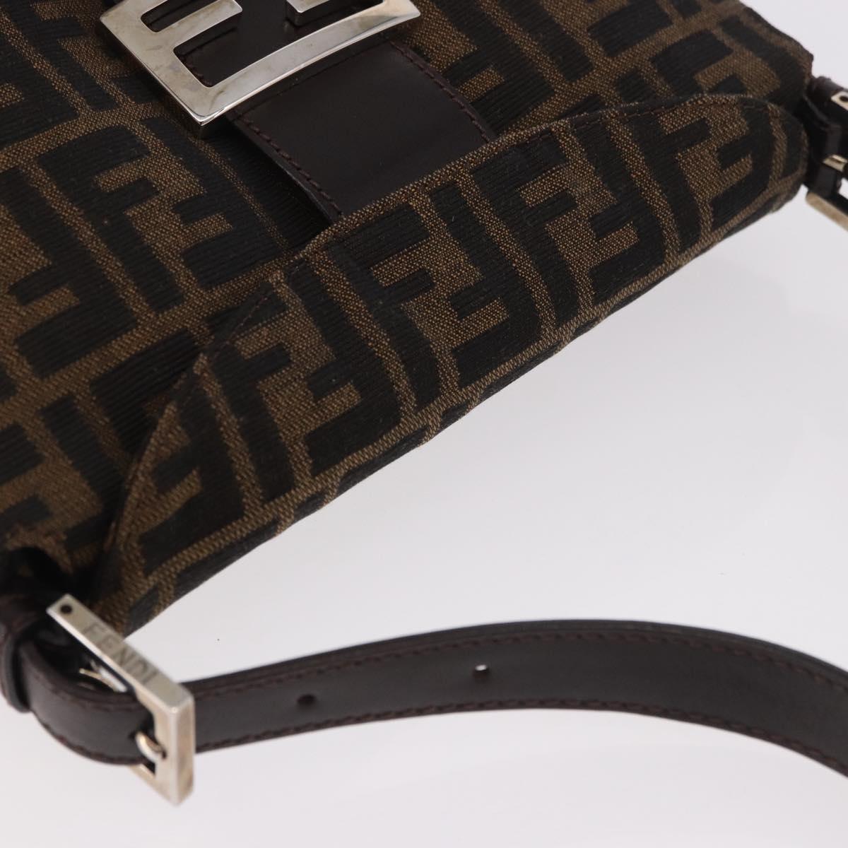 FENDI Zucca Canvas Mamma Baguette Shoulder Bag Black Brown Auth 185507SAV