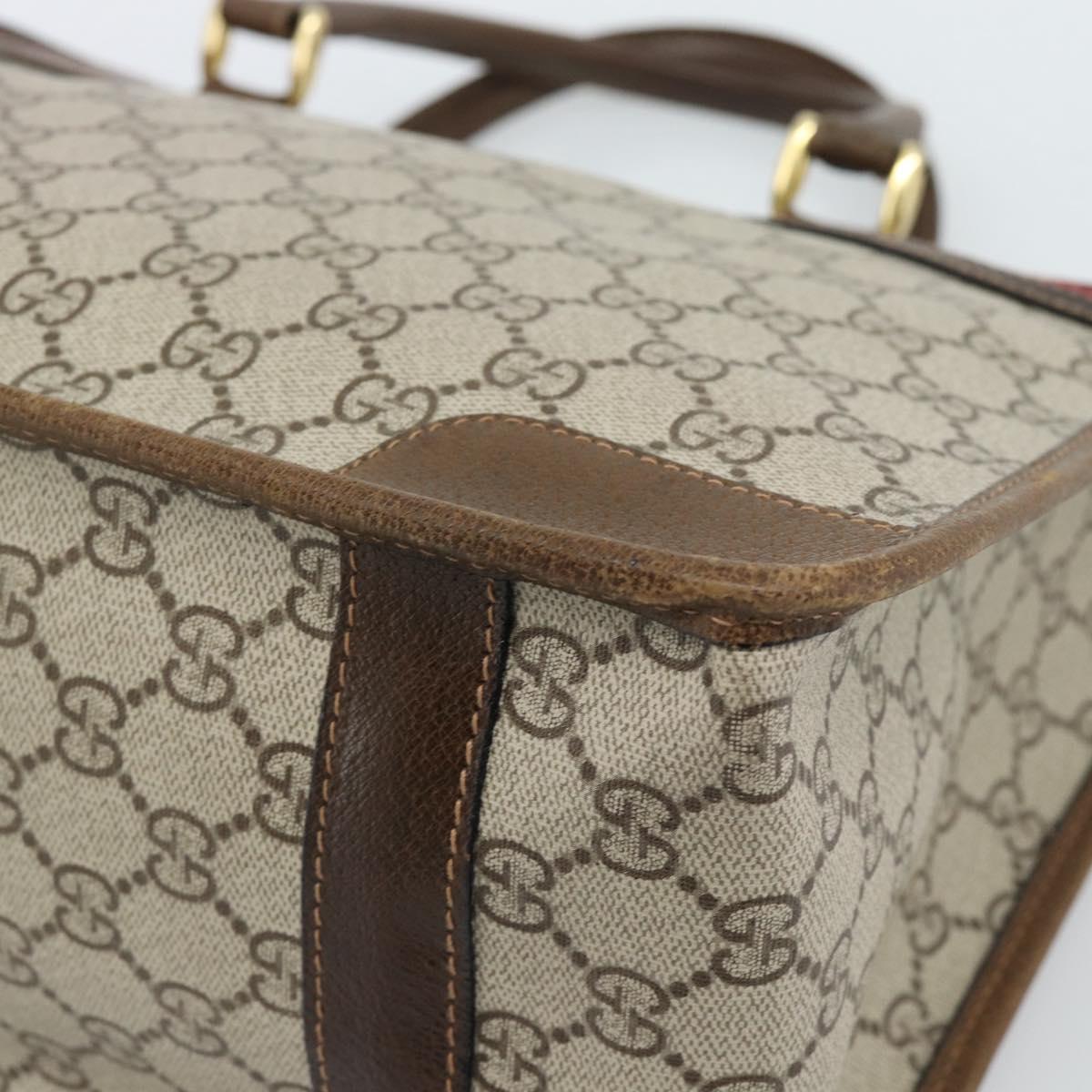 GUCCI GG Supreme Web Sherry Line Hand Bag PVC Beige Gold Auth 185508