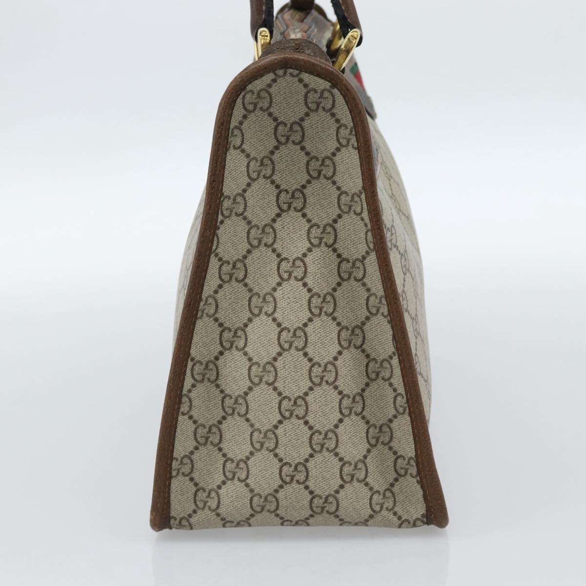 GUCCI GG Supreme Web Sherry Line Hand Bag PVC Beige Gold Auth 185508