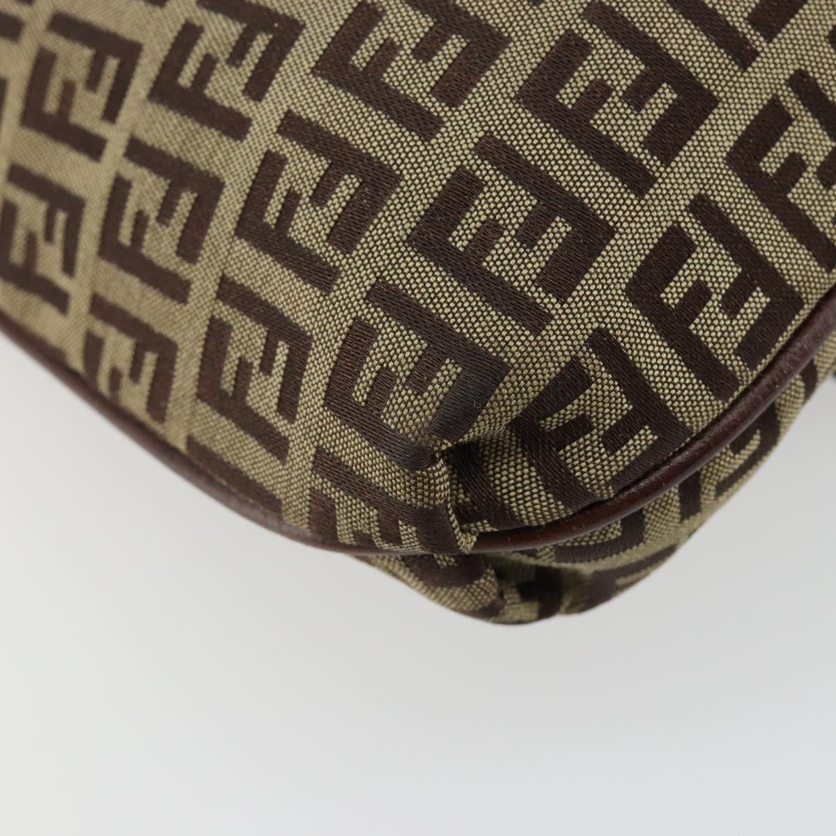 FENDI Zucchino Canvas Mamma Baguette Shoulder Bag Beige Gold Auth 185509