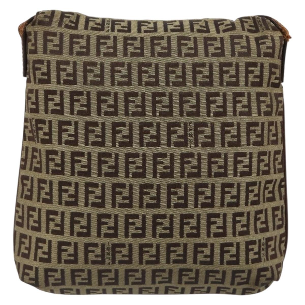 FENDI Zucchino Canvas Mamma Baguette Shoulder Bag Beige Gold Auth 185509