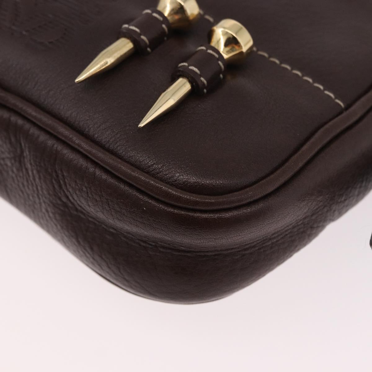 LOEWE Shoulder Bag Leather Brown Gold Auth 185510A