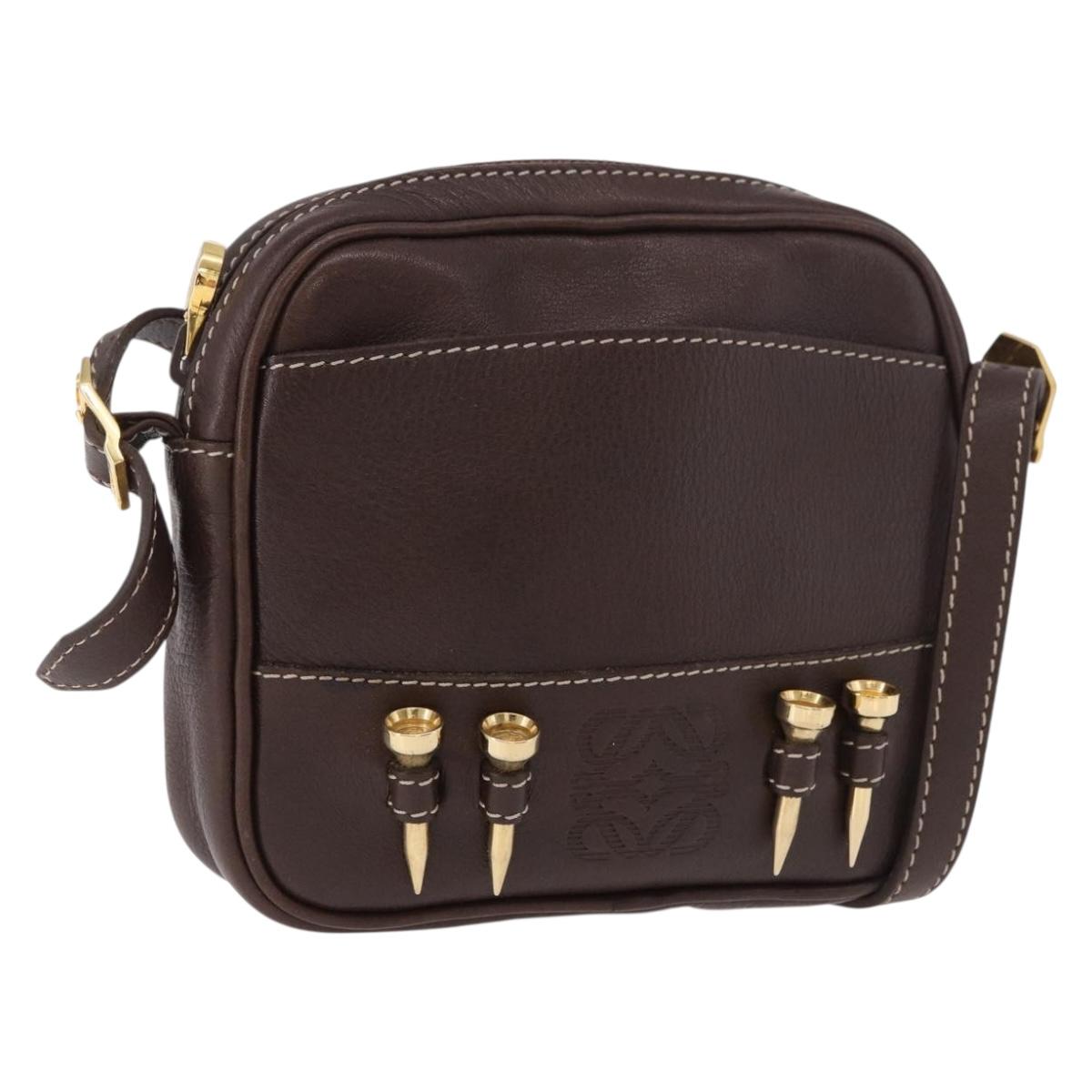 LOEWE Shoulder Bag Leather Brown Gold Auth 185510A