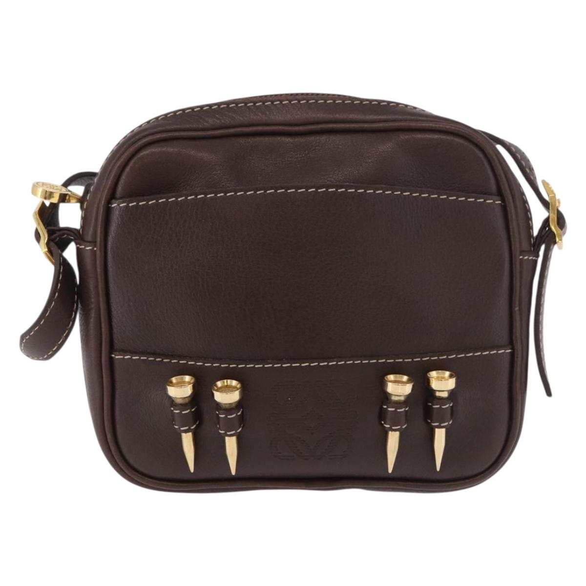LOEWE Shoulder Bag Leather Brown Gold Auth 185510A