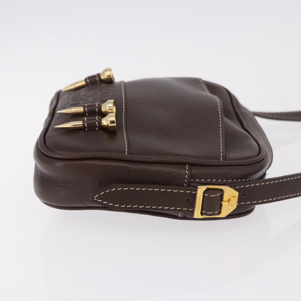 LOEWE Shoulder Bag Leather Brown Gold Auth 185510A