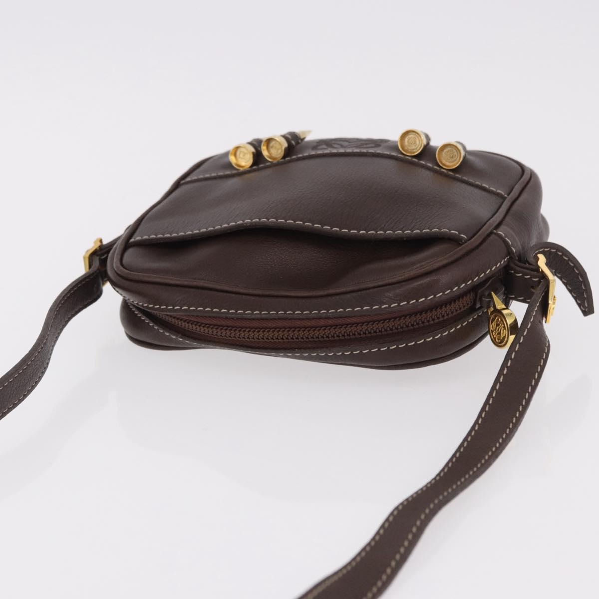 LOEWE Shoulder Bag Leather Brown Gold Auth 185510A