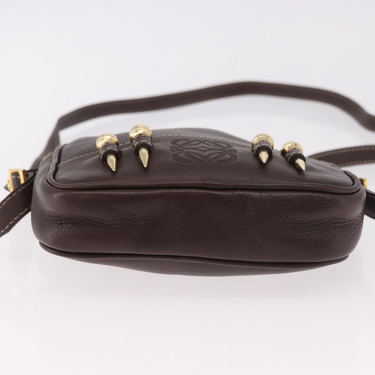 LOEWE Shoulder Bag Leather Brown Gold Auth 185510A