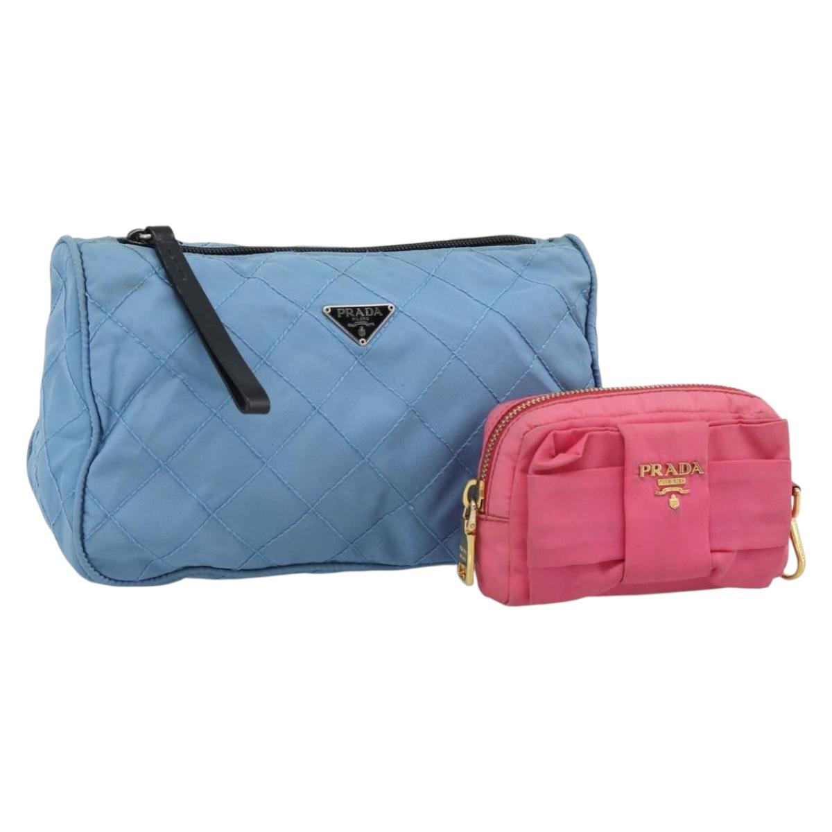 PRADA Pouch Nylon 2 Set Pink Blue Auth 185516