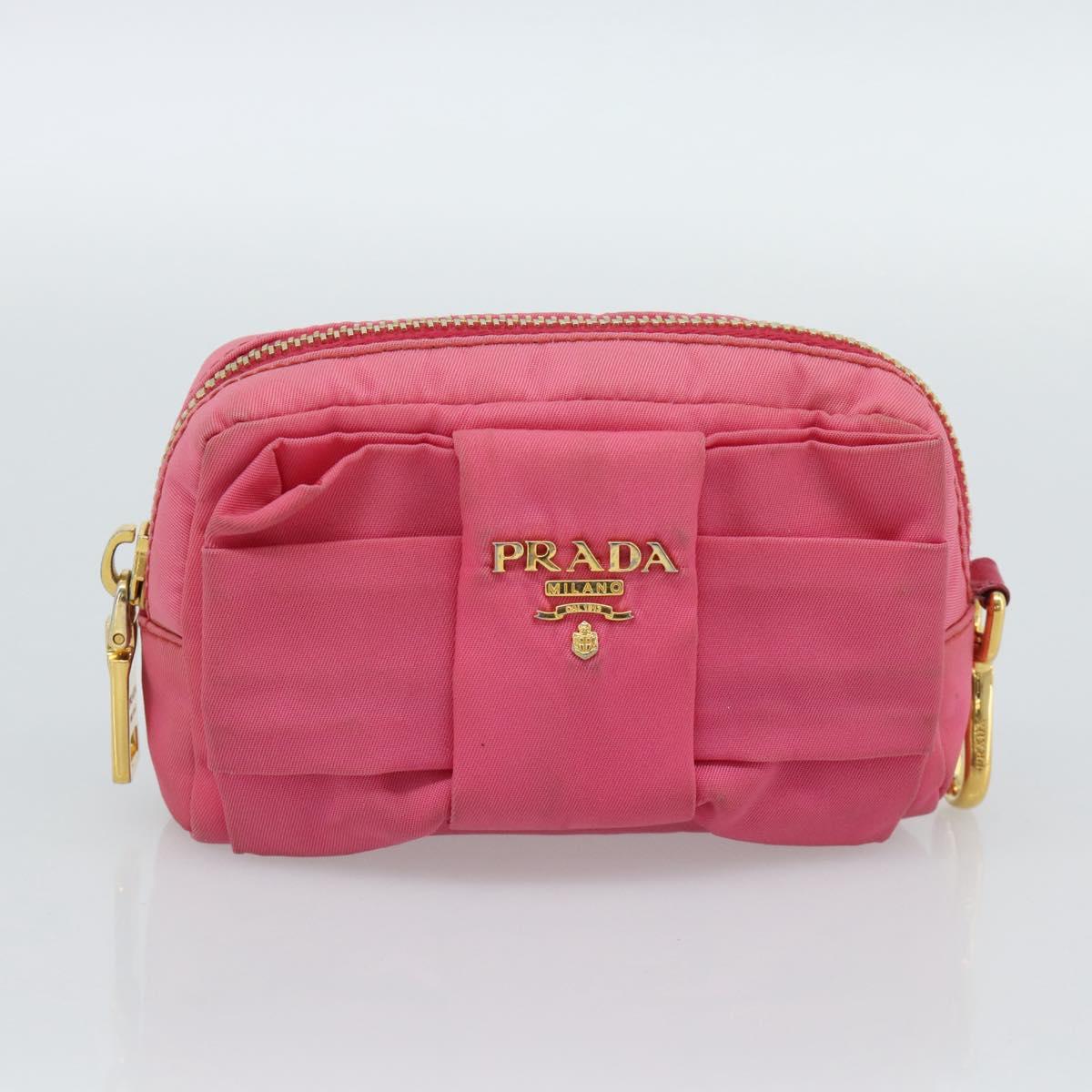 PRADA Pouch Nylon 2 Set Pink Blue Auth 185516