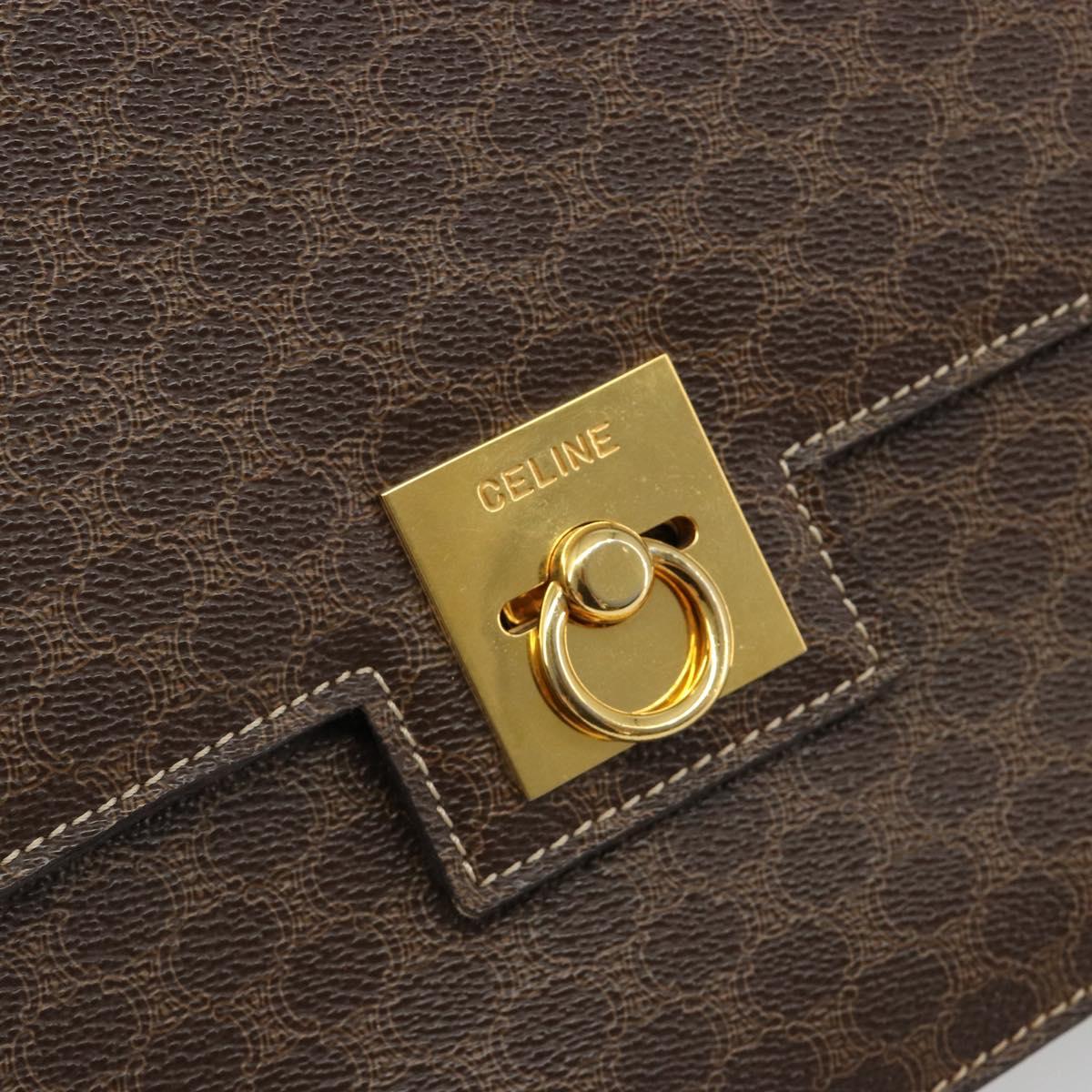 CELINE Macadam Canvas Shoulder Bag PVC Leather Brown Gold Auth 185532