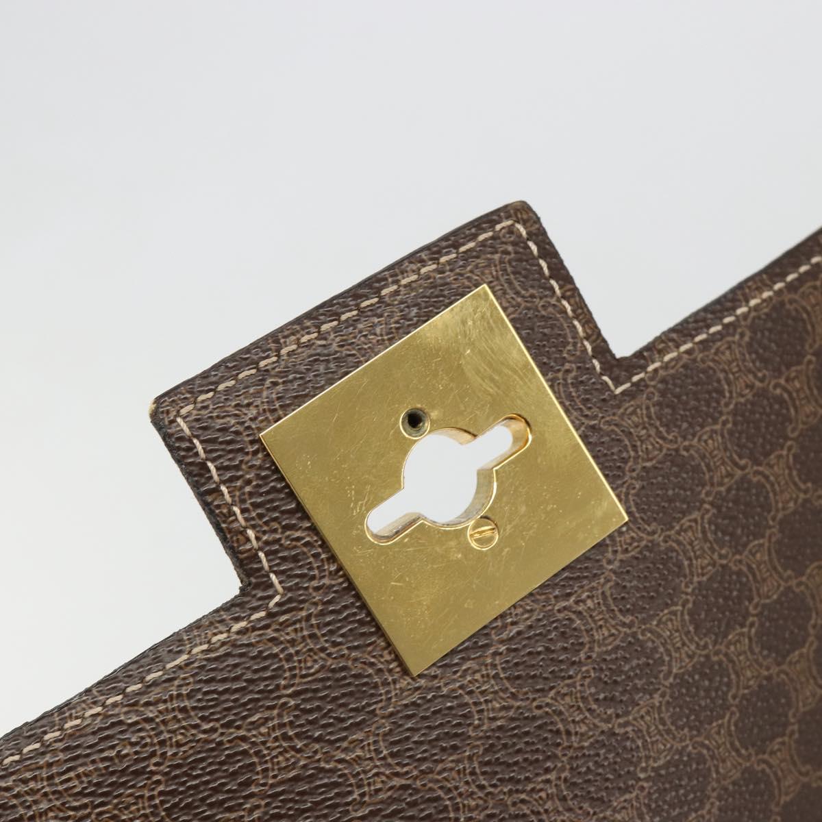 CELINE Macadam Canvas Shoulder Bag PVC Leather Brown Gold Auth 185532