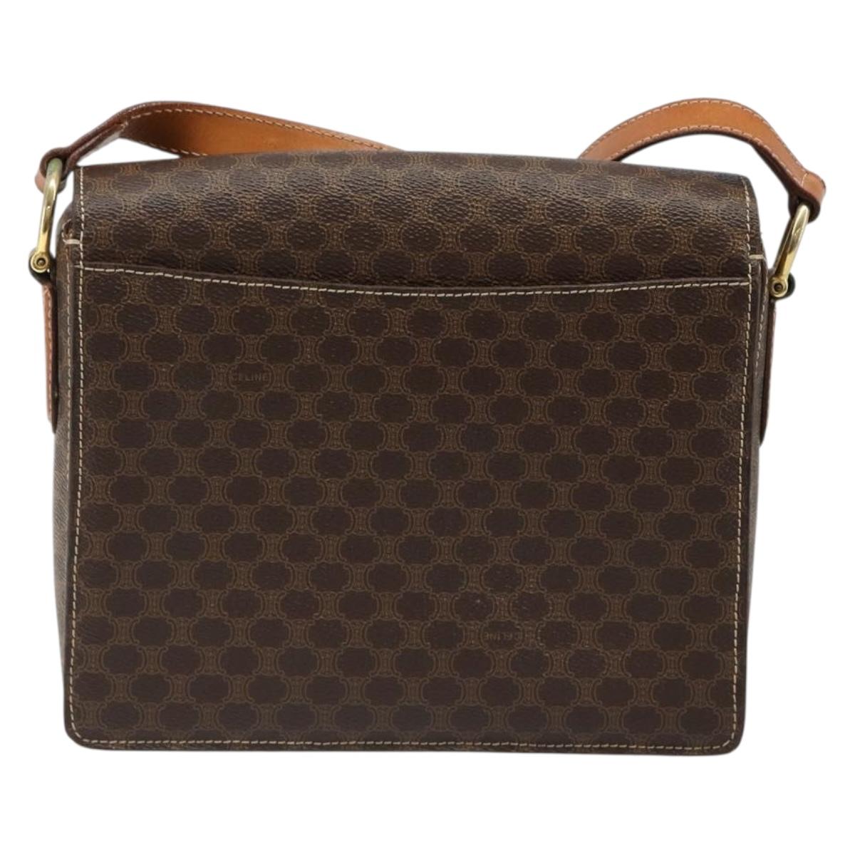 CELINE Macadam Canvas Shoulder Bag PVC Leather Brown Gold Auth 185532