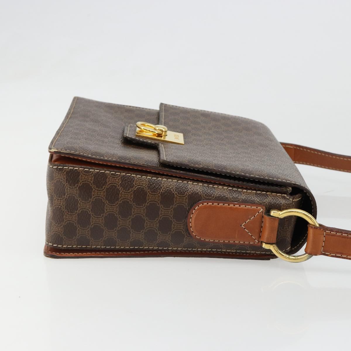 CELINE Macadam Canvas Shoulder Bag PVC Leather Brown Gold Auth 185532