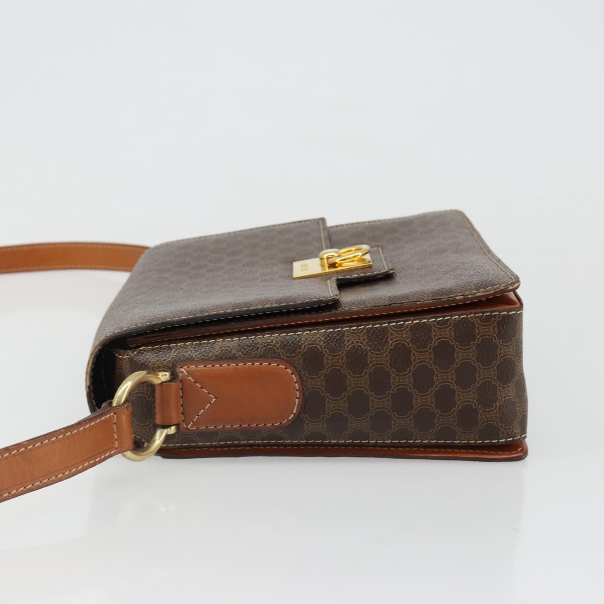 CELINE Macadam Canvas Shoulder Bag PVC Leather Brown Gold Auth 185532