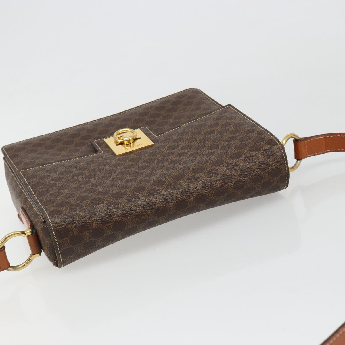 CELINE Macadam Canvas Shoulder Bag PVC Leather Brown Gold Auth 185532